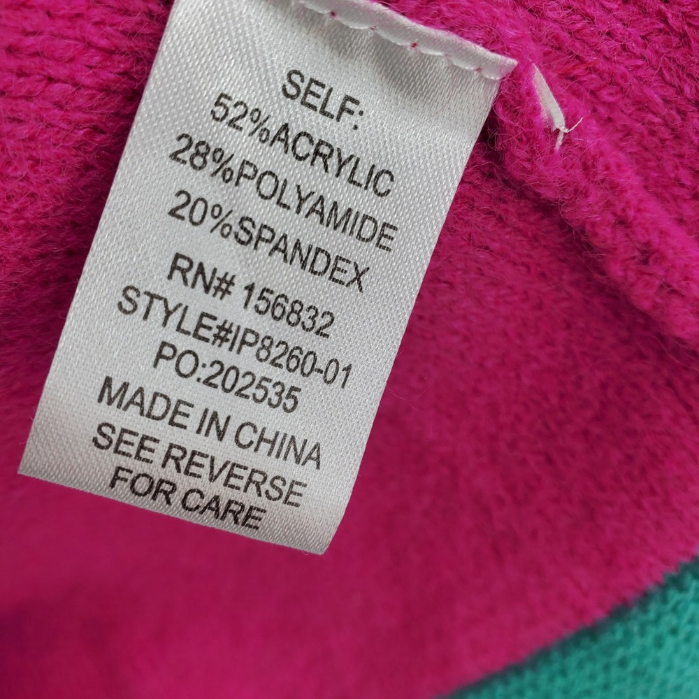 BIBI Colorblock Sweater Orange Pink Teal Crew Neck Long Sleeve Knit Top Size S - Picture 6 of 8